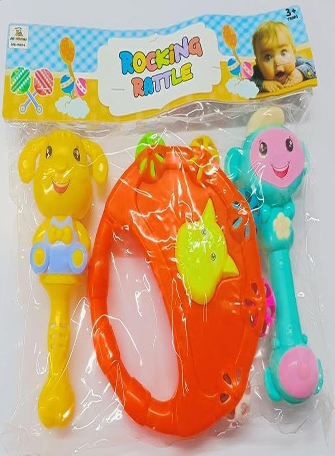 SolSha Tim Tim Rocking Rattle Set for Babies - 3-Piece Colorful Infant Rattle Toys - BPA-Free & Safe Plastic - Early Sensory Play for Newborns (1+ Months, Random Color Available)